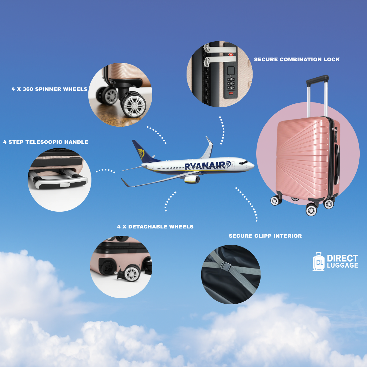 GlideAir Underseat Detachable Wheels Cabin Cases 1611