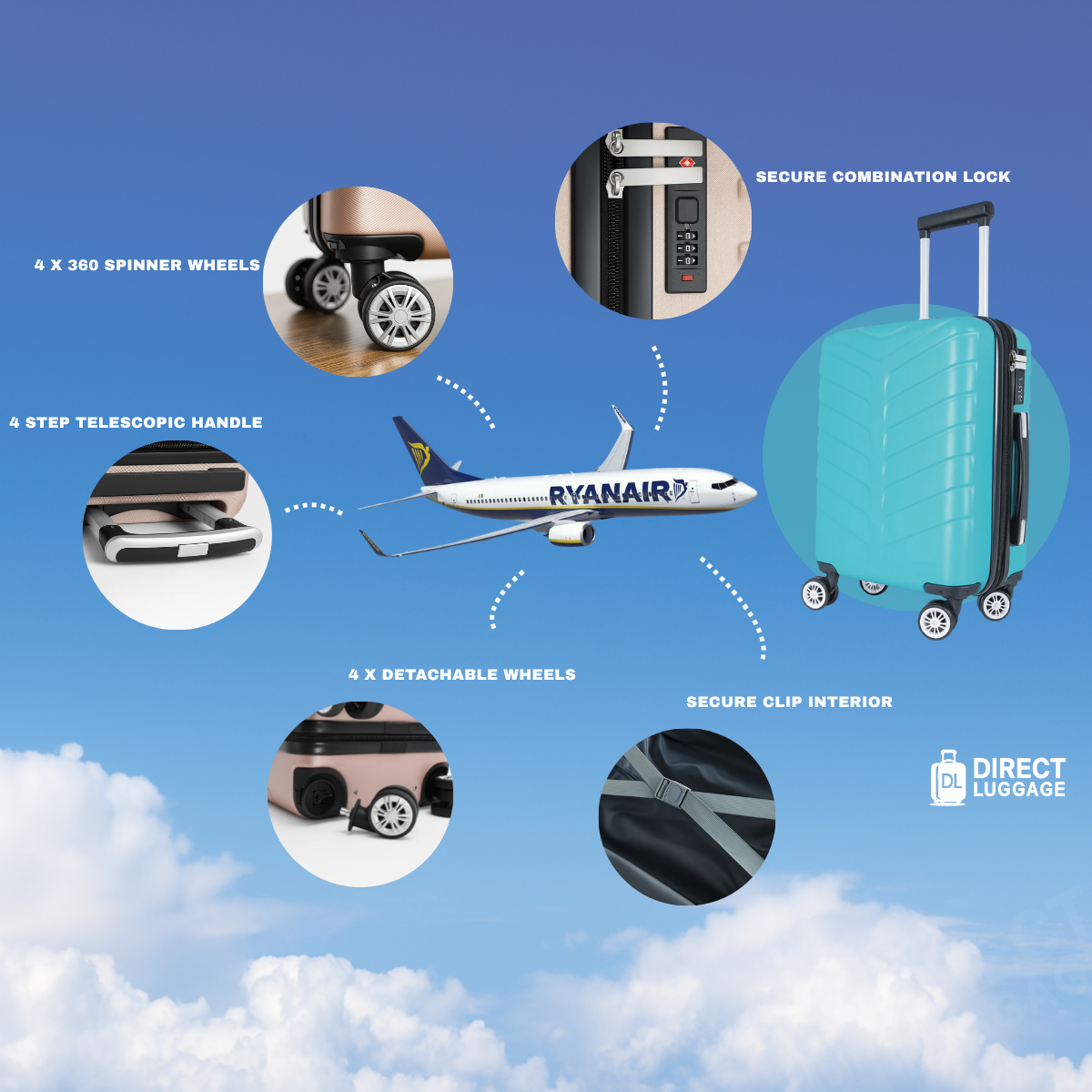 Azure Underseat Detachable Wheels Cabin Cases 1626